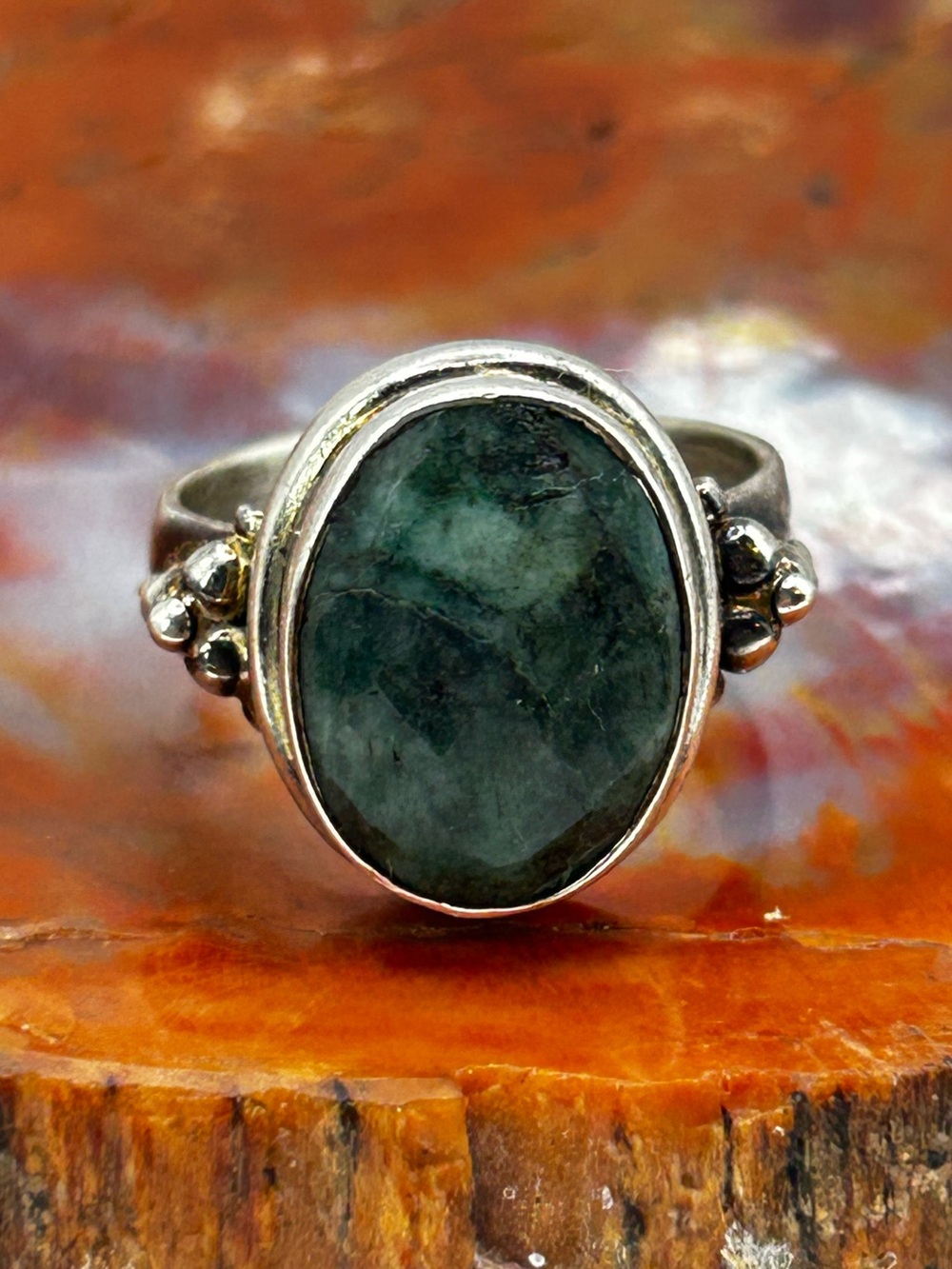 Vintage Green Amazonite Ring, Sterling Silver - Size 9